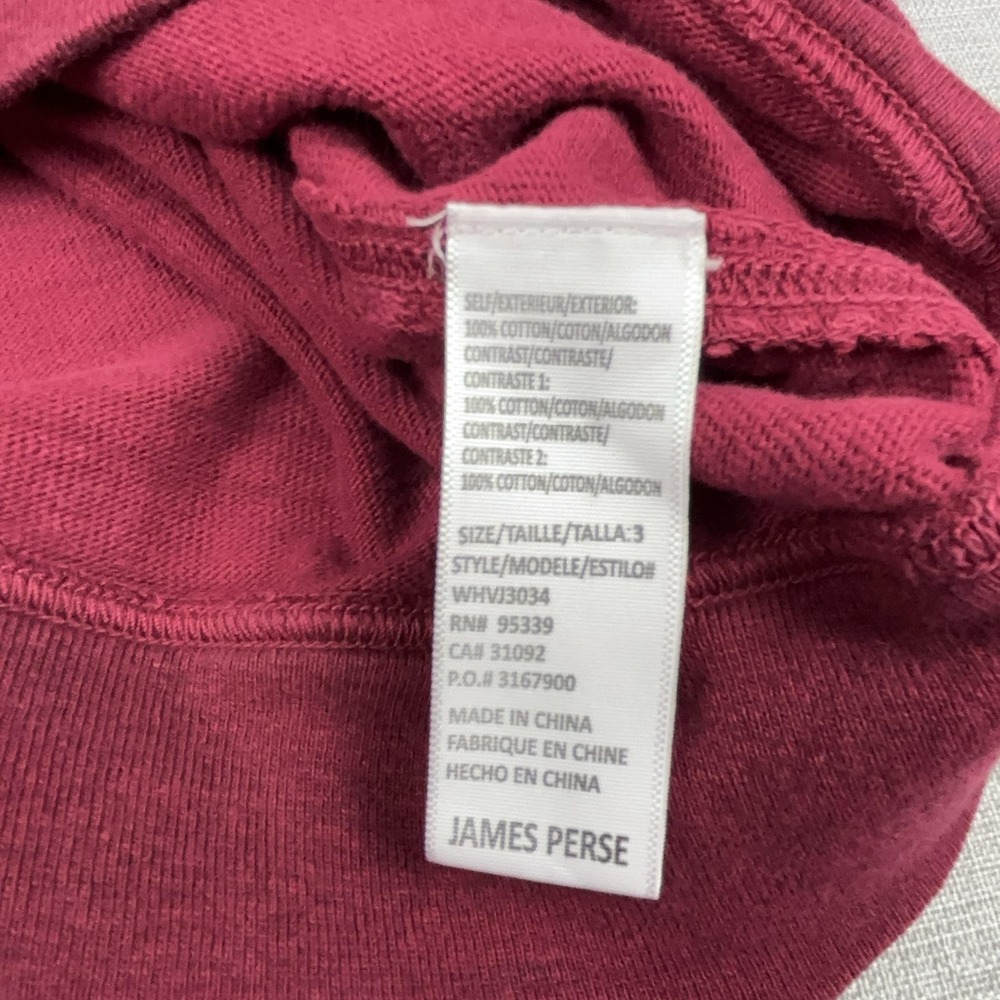 James Perse Hoodie Womens 3 Red Pullover Terry Hooded Pockets Slim Raglan Sleeve - Picture 6 of 8
